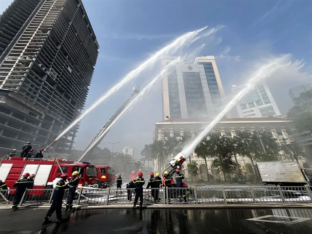 A fire drill in central District 1 of HCM City on January 11, which often sees large public events. (Photo: VNA)