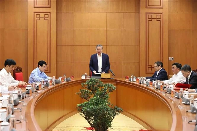 Party General Secretary To Lam addresses the 4th meeting of the 14th National Party Congress’s sub-committee for personnel affairs in Hanoi on March 25. (Photo: VNA)