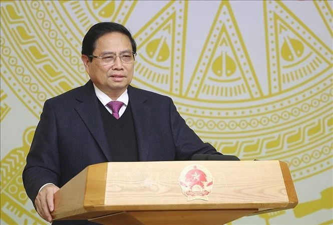 Prime Minister Pham Minh Chinh speaks at the conference on science, technology, Innovation and high-quality human resources development (Photo: VNA)