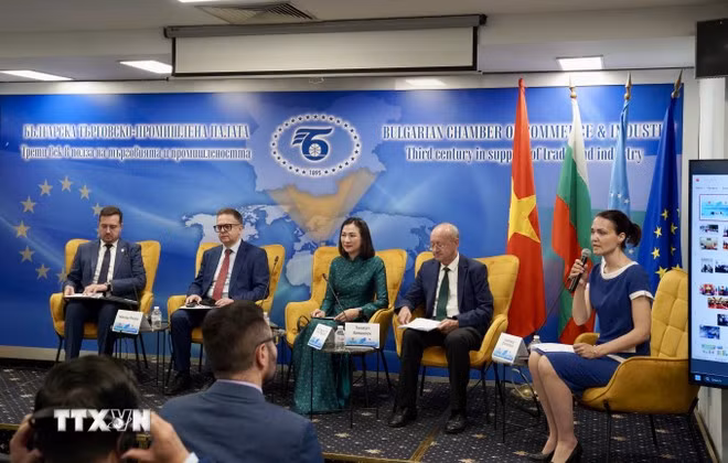 Vietnamese Ambassador to Bulgaria Nguyen Thi Minh Nguyet (centre) at the Vietnam-Bulgaria economic cooperation forum, held in Sofia on July 3. (Photo: VNA)