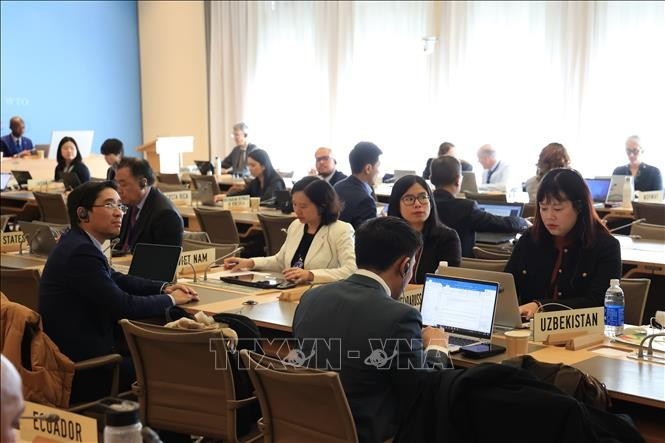 The Vietnamese delegation at the recent regular meeting of the World Trade Organisation (WTO) Committee on Rules of Origin. (Photo: VNA)