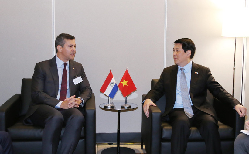 State President Luong Cuong (R) and Paraguayan President Santiago Peña Palacios (Photo: VNA)