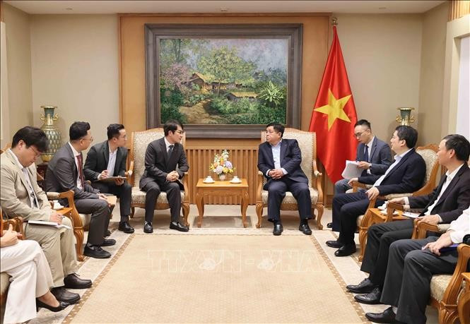 Deputy PM Nguyen Chi Dung receives Choi In Kwan, General Director of LG Display Vietnam Hai Phong. (Photo: VNA)