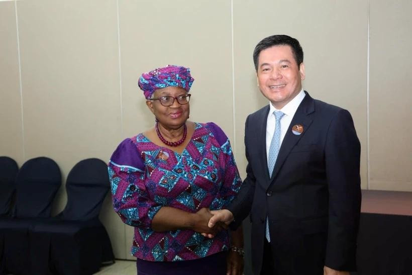 Minister of Industry and Trade Nguyen Hong Dien (right) and WTO Director-General Ngozi Okonjo-Iweala in Jeju on May 15 (Photo: Ministry of Industry and Trade)