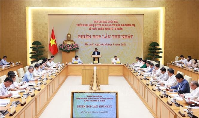 At the inaugural meeting of the national steering committee on private economic development in Hanoi on August 4. (Photo: VNA)