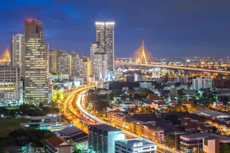 An aerial view of Bangkok's skyline at night. Thailand is aspiring to become a regional financial hub. (Photo: bangkokpost.com) 