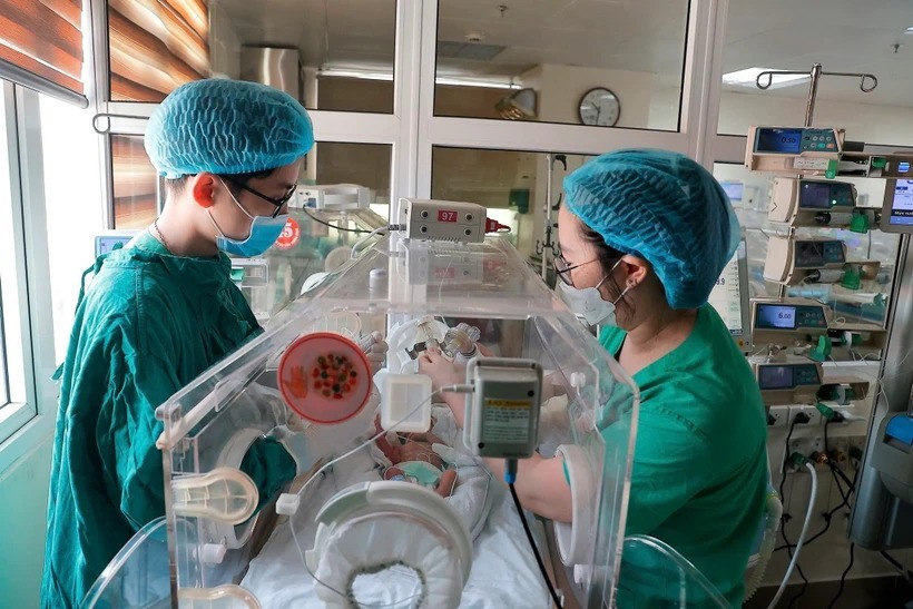Caring for a newborn (Photo: VietnamPlus)