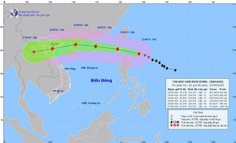 Forecast of the movement direction of super Typhoon Ragasa. (Photo: nchmf.gov.vn)