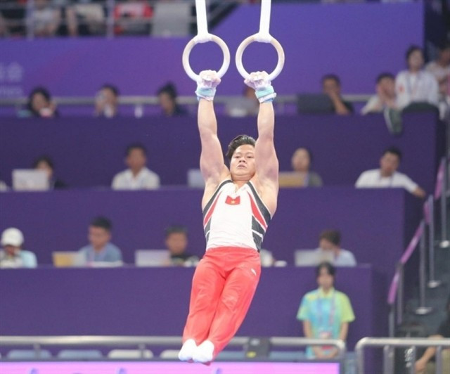 Nguyen Van Khanh Phong aims to defend his silver in the men's rings of the 12th Senior Men’s Artistic Gymnastics Championships. (Photo vov.vn)