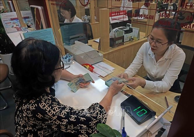 A customer conducts transaction at an Agribank office in Hanoi. (Photo: VNA)