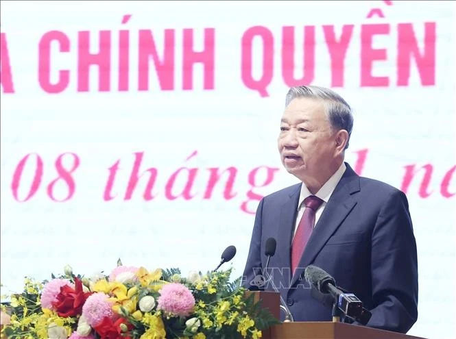 Party General Secretary To Lam speaks at the conference. (Photo: VNA)