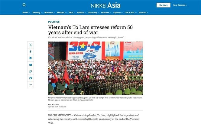 The article about Vietnam's 50th anniversary of the liberation of the South and national reunification (April 30, 1975 - 2025) held in Ho Chi Minh City. (Photo: screenshot)