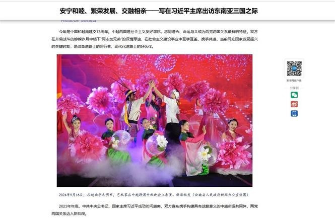 Xinhua's article on Vietnam-China relations ahead of the state visit to Vietnam by General Secretary of the Communist Party of China (CPC) Central Committee and President of China Xi Jinping. (Photo: VNA)