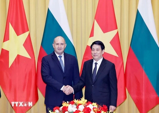 Vietnamese President Luong Cuong (R) and Bulgarian President Rumen Radev at their meeting in Hanoi on November 25, 2024 (Photo: VNA)