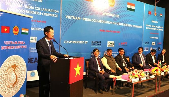 Do Quoc Hung, Deputy Director of the Department of Foreign Market Development under the Ministry of Industry and Trade, delivers an opening remarks at the seminar. (Photo: VNA)