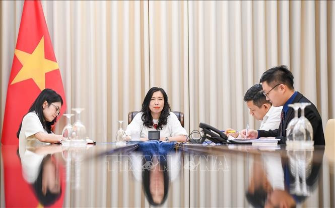 Vietnamese Deputy Minister of Foreign Affairs Le Thi Thu Hang during the talks. (Photo: VNA)
