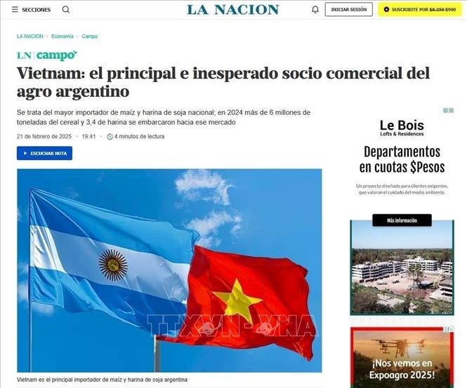 A screenshot photo of the article published on La Nacion, Argentina's leading daily (Photo: VNA)