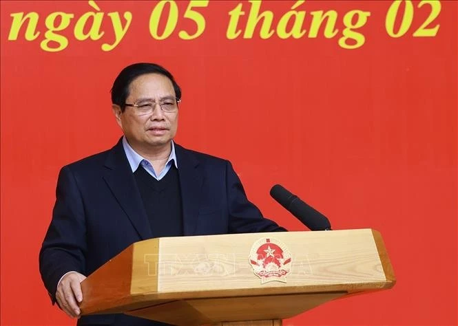 Prime Minister Pham Minh Chinh speaks at the first meeting of the Party Committee of the Government in the 2020-2025 tenure (Photo: VNA)