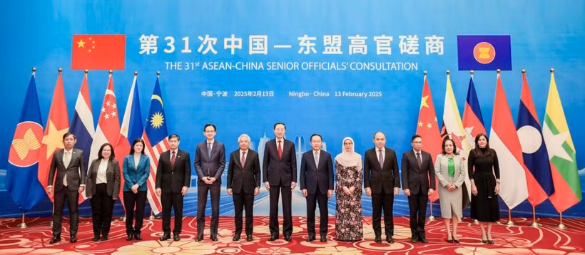 Participants pose for a group photo at the 31st ASEAN-China Senior Officials’ Consultation in China's Ningbo city on February 13, 2025. (Photo: https://asean.org/)