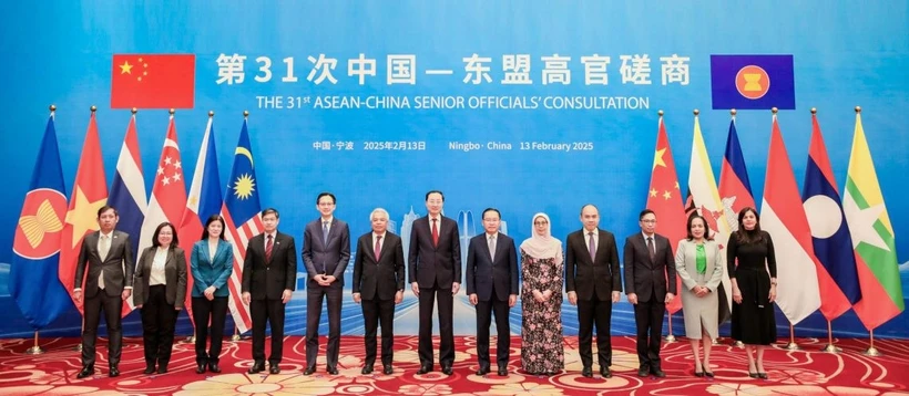 Participants pose for a group photo at the 31st ASEAN-China Senior Officials’ Consultation in China's Ningbo city on February 13, 2025. (Photo: https://asean.org/)