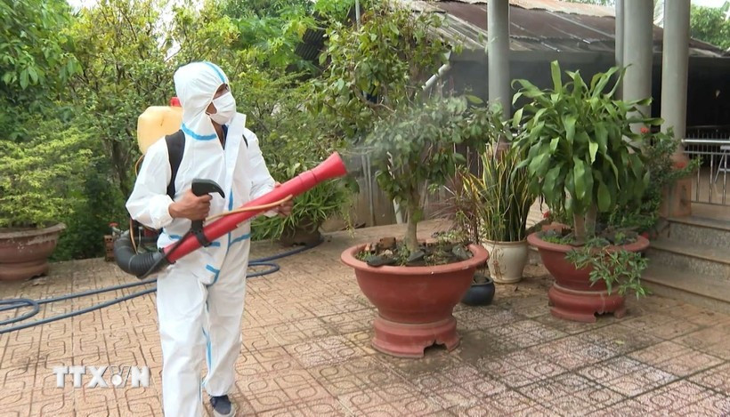 A worker fumigates a residential area. (Photo: VNA)