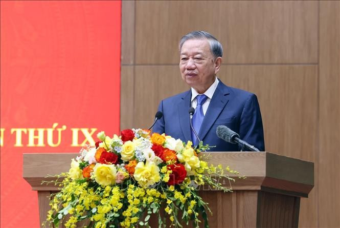 Party General Secretary To Lam speaks at the meeting with outstanding representatives of the People’s Public Security Force at the 9th patriotic emulation congress “For the Fatherland's security” in Hanoi on August 4, 2025. (Photo: VNA)
