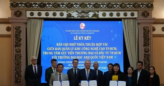 Signing ceremony of cooperation agreement to build an international-standard High-Tech Skills Training Centre in HCM City on February 12. (Photo: VNS)