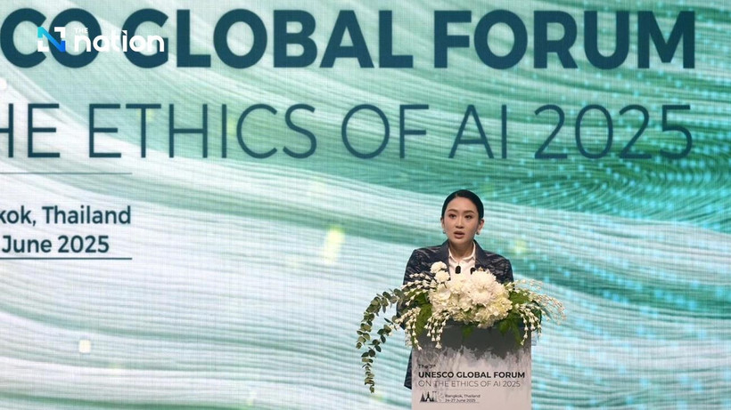 Thai Prime Minister Paetongtarn Shinawatra speaks at the 3rd UNESCO Global Forum on the Ethics of AI 2025, held in Bangkok on June 25. (Photo: The Nation)