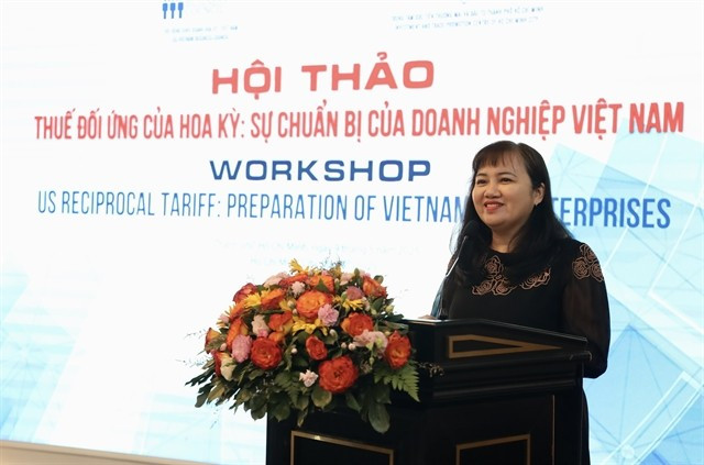 Cao Thi Phi Van, Deputy Director of the Investment and Trade Promotion Centre, speaks at the “US Reciprocal Tariff: Preparation of Vietnamese Enterprises” workshop in HCM City on May 9. (Photo: courtesy of ITPC)