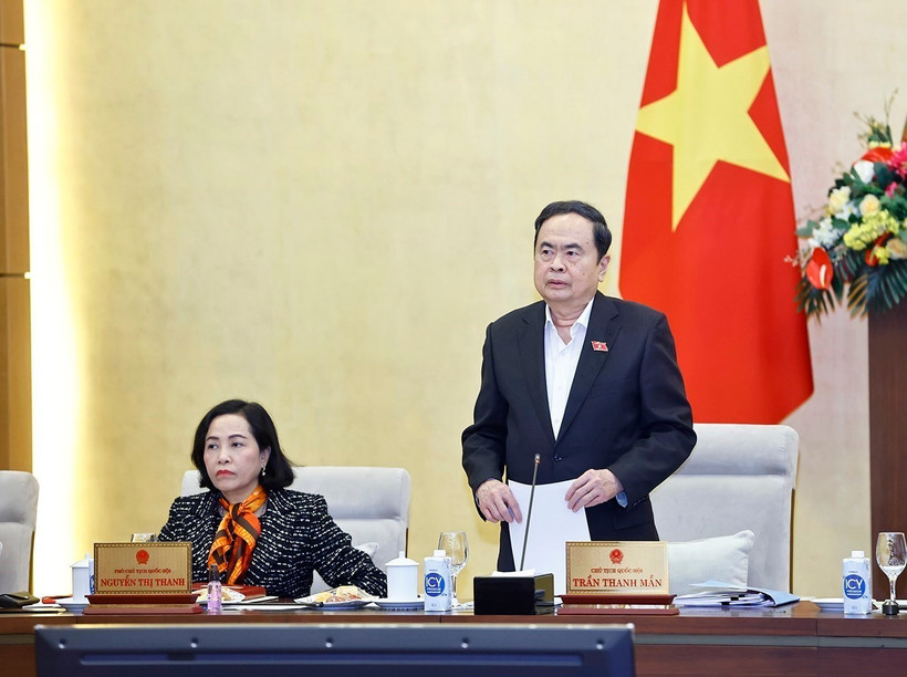 NA Chairman Tran Thanh Man speaks at the meeting on March 31. (Photo: VNA)
