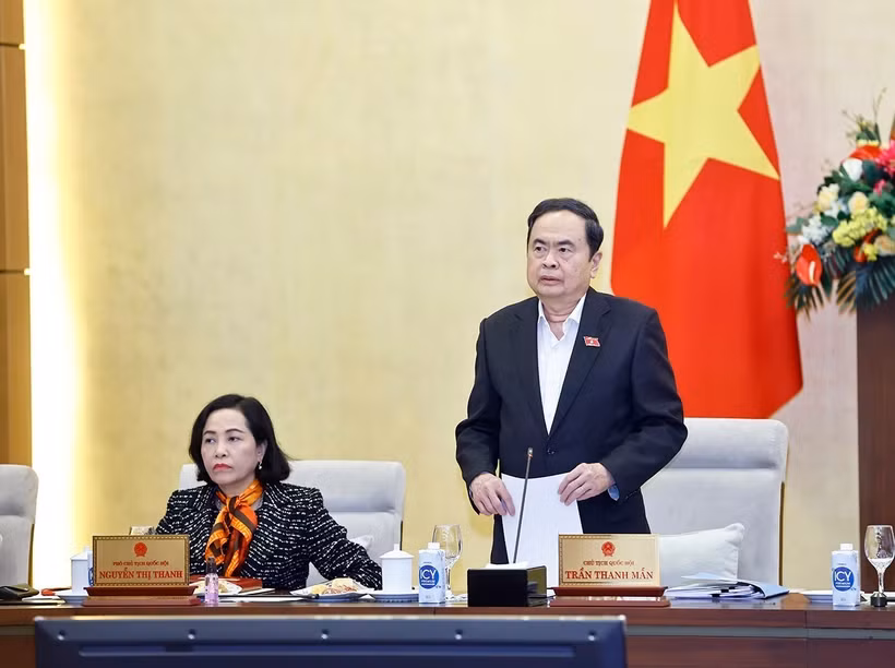 NA Chairman Tran Thanh Man speaks at the meeting on March 31. (Photo: VNA)