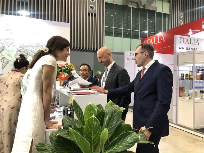 The Italian booth at the ProPak Vietnam 2025 in Ho Chi Minh City. (Photo: VNA)