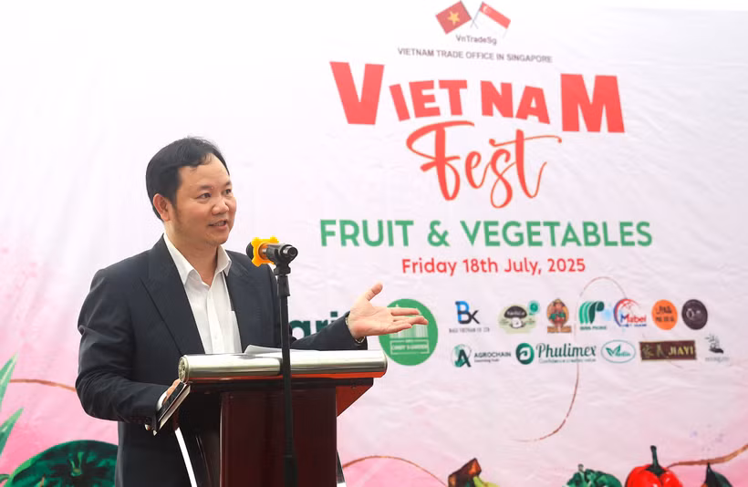 Cao Xuan Thang, Trade Counsellor and Head of the Vietnam Trade Office in Singapore, speaks at the festival (Photo: VNA)