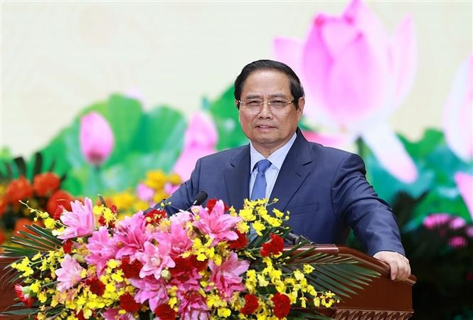 PM Pham Minh Chinh speaks at the 4th Party Congress of Petrovietnam for the 2025-2030 tenure. (Photo: VNA)