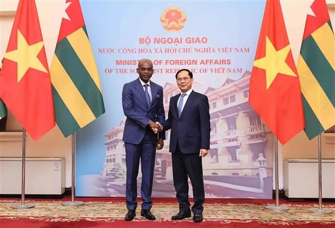 Deputy Prime Minister and Minister of Foreign Affairs Bui Thanh Son (R) welcomes Prof. Robert Dussey, Minister of Foreign Affairs, African Integration and Togolese Abroad of Togo (Photo: VNA)