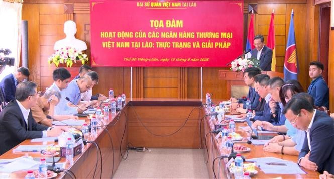 An overview of the seminar to look into operations of Vietnamese banks in Laos. (Photo: VNA)