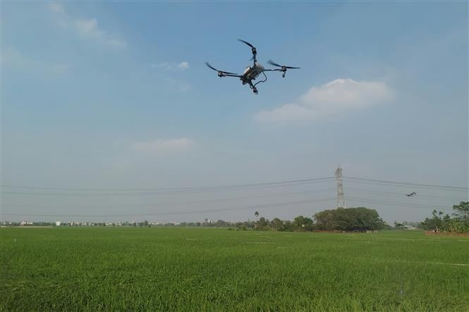 A drone used for pesticide spraying in agriculture (Photo: VNA) 