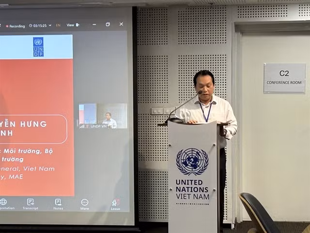 Deputy Director General of the Ministry of Agriculture and Environment’s Environmental Department Nguyen Hung Thinh delivers a speech at the event in Hanoi on June 16. (Photo courtesy of the Norwegian Embassy in Hanoi)