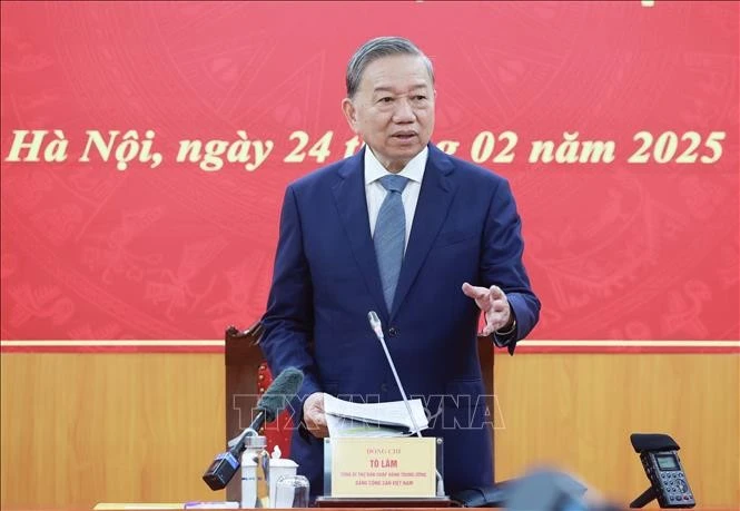 Party General Secretary To Lam addresses the working session with the Party Central Committee's Commission for Policies and Strategies on February 24. (Photo: VNA)