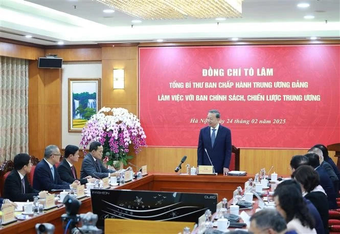 Party General Secretary To Lam speaks at working session with Party Central Committee’s Commission for Policies and Strategies (Photo: VNA)