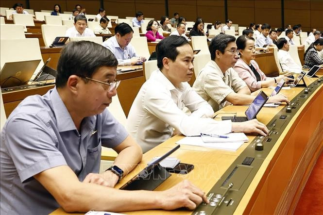 Lawmakers vote to adopt the resolution on several special mechanisms and policies for private sector development on May 17. (Photo: VNA)