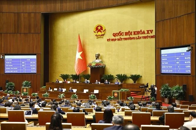 The resplution on special mechanisms and policies for investment in the Ninh Thuan nuclear power project ứa approved by the National Assembly on February 19, 2025 (Photo: VNA)