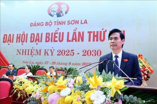Secretary of the Son La provincial Party Committee Hoang Quoc Khanh speaks at the Congress. (Photo: VNA)
