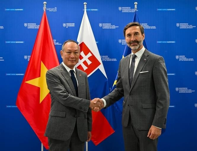 Slovak Minister of Foreign and European Affairs Juraj Blanár (right) and Vietnamese Ambassador to Slovakia Pham Truong Giang. (Photo: VNA)