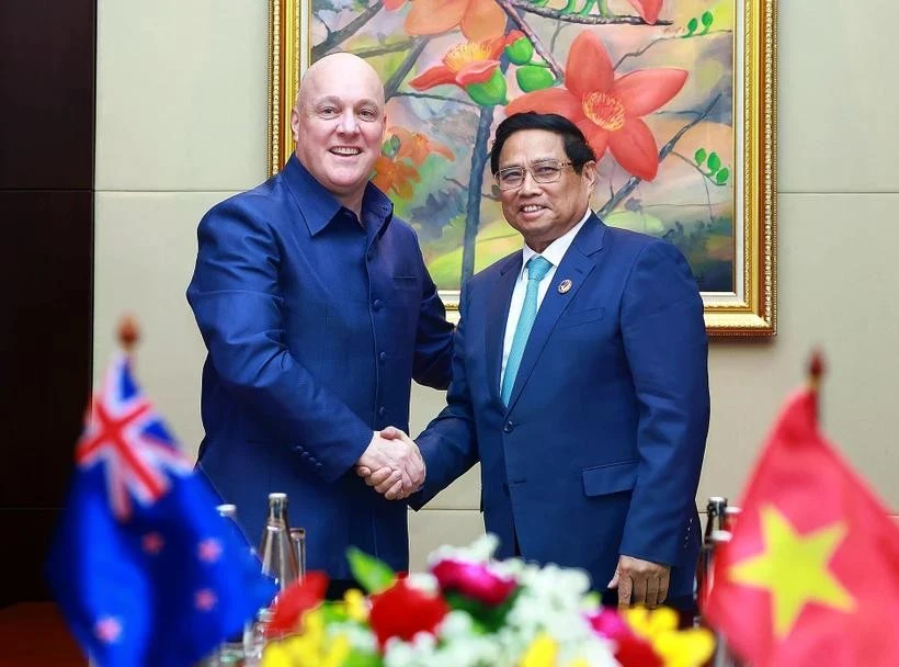 Prime Minister Pham Minh Chinh (R) and New Zealand Prime Minister Christopher Luxon. (Photo: VNA)