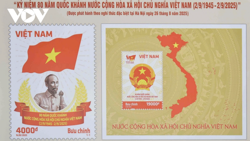 The special postage stamp set marking the 80th anniversary of Vietnam’s National Day (Photo: VOV)