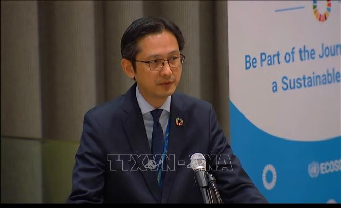 Permanent Representative of Vietnam to the UN Ambassador Do Hung Viet speaks at the 2025 High-level Political Forum on Sustainable Development (HLPF) in New York on July 22, 2025. (Photo: VNA)