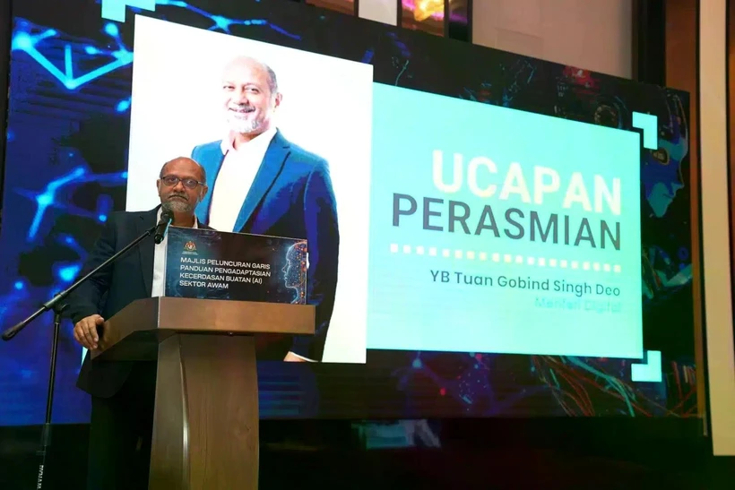 Malaysian Digital Minister Gobind Singh Deo speaks during the Public Sector Artificial Intelligence Adaptation Guidelines’ launching ceremony in Kuala Lumpur, on February 27. (Photo: selangorjournal.my)