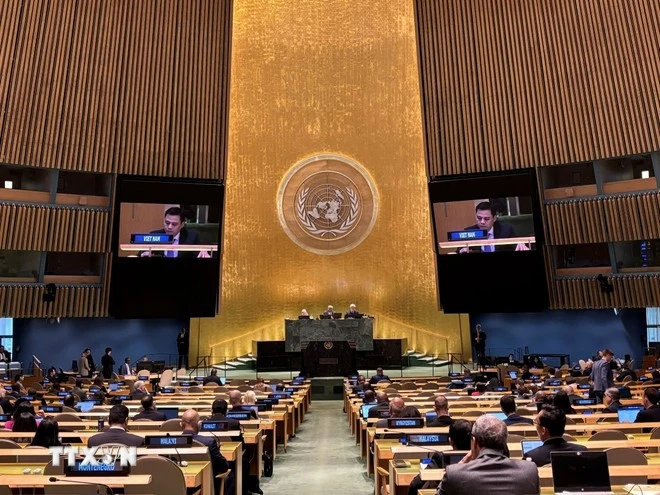 Ambassador Dang Hoang Giang, Permanent Representative of Vietnam to the UN addresses the session (Photo: VNA)