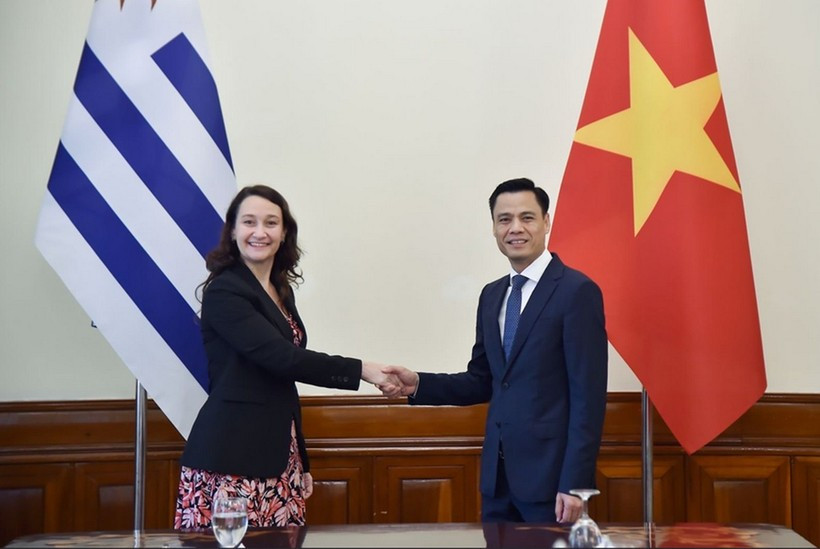 Deputy Minister of Foreign Affairs Dang Hoang Giang (R) and his Uruguayan counterpart Valeria Csusaki Cabrera. (Photo: VNA)